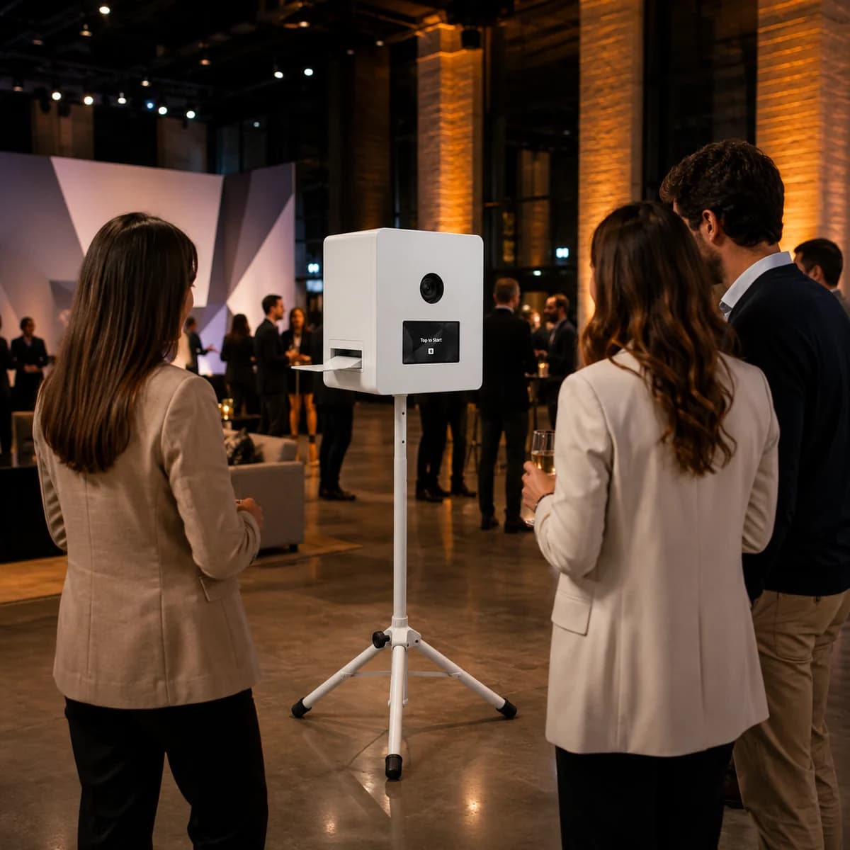 BoxShot Fotobox mieten für Firmenfeier — moderne Fotobox in eleganter Event-Location